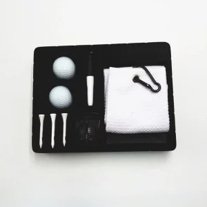 Golf Gift Set 2 Golf Balls +3 Golf Tees + Ball Marker Liner + Pen + Towel