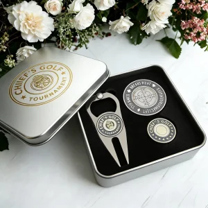 Golf Gift Set Customization Grass Fixer Divot Tool Premium Quality Metal Golf Poker Chips Patterns Ball Marker
