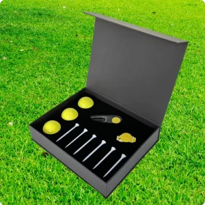 Golf Gift Set with Custom Logo Luxury Black Box Golf Balls Tees Divot Tool for Corporate Business Gift