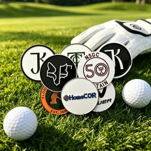 Golf Glove with Hong Kong Dollar Custom Soft Enamel Metal Magnetic Golf Ball Marker, Golf Hat Necklace for Engraving, Clip Holder