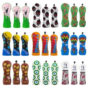 Golf Head Cover PU Leather Embroidery Golf Club Covers for Woods Set Golf Accessories Driver Head Cover