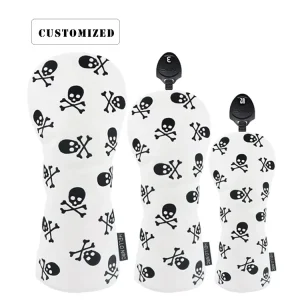 Golf Head Covers Print Embroidery PU Leather Driver Wood Hybrid Club Covers Golf Barrel Cover Golf Headcovers