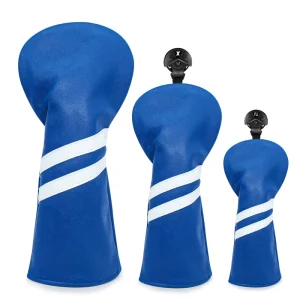 Golf Headcovers PU Leather OEM Embroidered Printing Logo White Stripe Golf Driver Cover