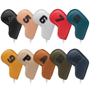 Golf Headcovers for Iron Club 10pcs set Golf Club Iron Head Cover Oil Printing Edge Colorful PU Leather Iron Covers