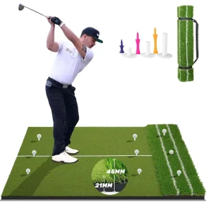 Golf Hitting Mat with Ball Tray 6x4ft Dual Turf Practice Mat for Golf Training with Swing Path Line Suitable for Swing Chipping