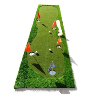 Golf Hitting Mat with Mini Artificial Green, 5-Hole Design and Simulation Bunker