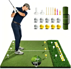 Golf Hitting Mats 5x4ft Dual Turf Ball Tray Outdoor/Indoor Backyard Practice Swing Training Aid