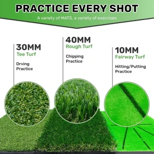 Golf Hitting Mats Training Equipment Practice Mat Instant Swing Path Feedback 3 Replaceable No Slip Heavy Duty Rubber Base 1’4″