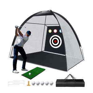 Golf Hitting Net with Slice Target Pocket10 X 7ft Training Aid Practice Net Set Indoor and Outdoor Training