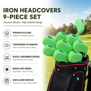 Golf Iron Club Headcovers with Magnetic or Zipper Closure TPE or PU Material Custom Printed Logo