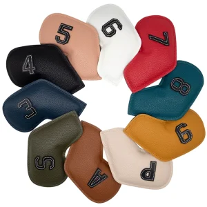 Golf Iron Cover Colorful Golf Iron Headcovers PU Leather Golf Head Cover for Iron 10pcs set 3~9 A S P