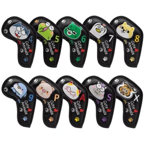 Golf Iron Cover Cute Animals Golf Iron Head Covers PU Leather Black Golf Head Cover for Iron 10pcs set 4~9 P A S X