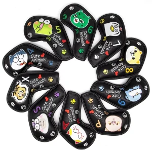 Golf Iron Cover Cute Animals Golf Iron Headcovers PU Leather 10pcs set 4~9 P S A X Black Golf Head Cover for Iron