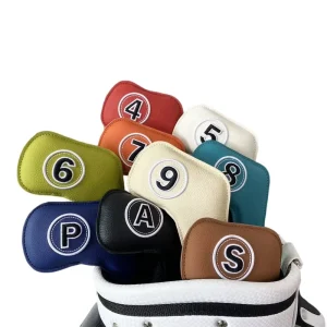 Golf Iron Cover PU Leather Waterproof Golf Club Headcovers Velcro Iron Cover for Golfers