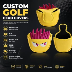 Golf Mallet Putter Cover Fun French Fry Shaped Magnetic Closure PU Leather Waterproof Factory Custom Logo Golf Head Covers