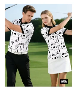 Golf Pattern Men’s Short Sleeve Golf Polo Shirt UPF Quick Dry Sport Wear Golf Clothes Manufacturer OEM