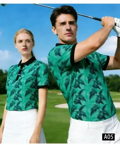 Golf Polo Shirt Unisex Tropical Leaf Print Summer Golf Clothes Moisture Wicking Performance Golf Wear Bulk