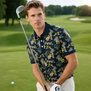 Golf Polo Shirts Manufacturer GEEDA Tropical Plant Series Golf Clothes Short Sleeve Wrinkle Free Elastic Quick Dry Performance