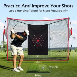 Golf Practice Hitting Net with Target Cloth Suitable for Backyard Golf Shots and Putting Indoor and Outdoor Training Equipment