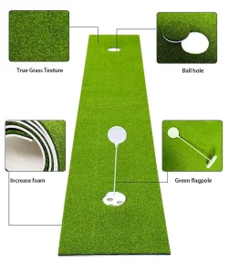 Golf Practice Mat with Putting Green Flag Golf Hitting Mat Golf Batting Mat Golf Putting Mat with Realistic Turf and EVA Backing