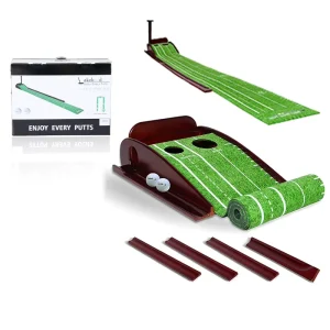 Golf Practice Training Aid Equipment Golf Putting Trainer Mat Solid Wood Base with Auto Ball Return