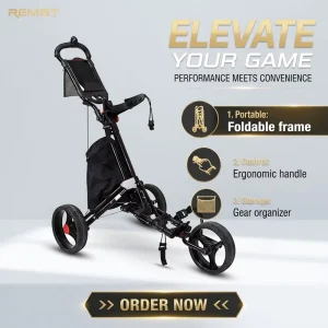 Golf Push Cart 3 Wheel Lightweight Aluminum Alloy Trolley 7.5kg Hand Push Automatic Club Pull Cart