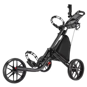 Golf Push Cart 4 Wheel Sturdy Lightweight Folding Golf Pull Trolley with Foot Brake and Drink Holder Umbrella