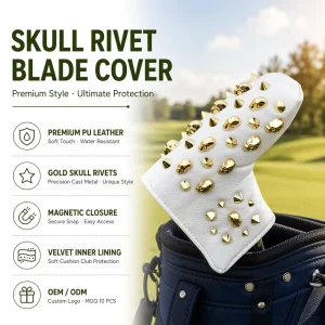 Golf Putter Head Cover Blade Style PU Leather Velvet Material Black White Colors