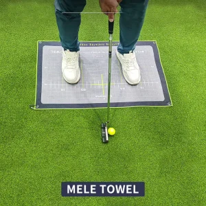 Golf Putting Alignment Towel Training Aid with Stance Guide Direction Lines for Practice Anti Slip Microfiber Sport Towel