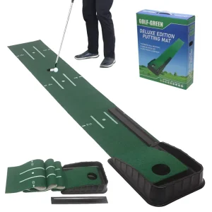 Golf Putting Mat with Return Track 2.2m Non Slip Base Marks at 2FT 4FT 6FT Multi Distance Training for Home and Office