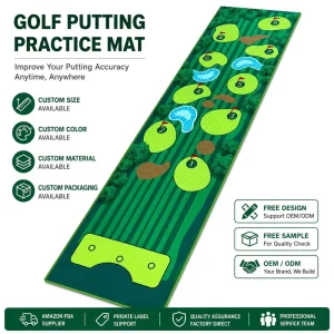 Golf Putting Mat with Rubber Base Durable Putting Green Mat for Indoor Home Office and Outdoor Backyard Golf Practice