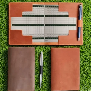 Golf Scorecard Holder with Pen Loop Elegant PU Leather Coach Golf Record Book Classic Golf Score Keeper for Courses
