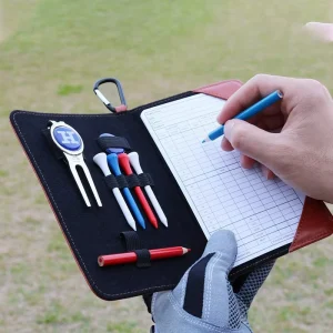 Golf Scorecard Yardage Book Holder Includes Divot Tool Ball Marker Pencil Holder