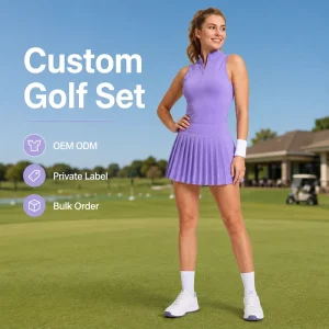 Golf Set Women Purple Sleeveless Quarter Zip Mock Neck Top with Pleated Skirt Breathable Tennis Sportswear Golf Set
