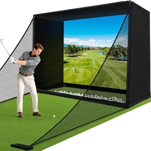 Golf Simulator Enclosure Net 10x8FT HD Impact Screen Kit Sturdy EPE Foam Filled Frame Safety Side Net Home Indoor Setup