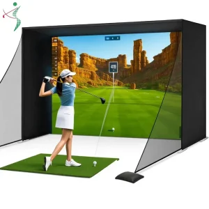 Golf Simulator Enclosure Nets 10x9ft with Aluminum Frame Dual-Layer HD Impact Screen and Side Net for Home Garage Studio