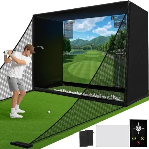 Golf Simulator Enclosure with High Impact Screen, Target Cloth and Side Barriers