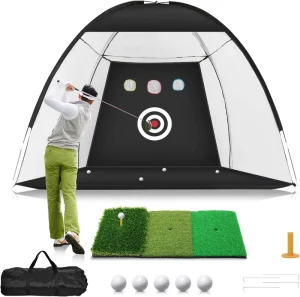 Golf Simulator Practice Net With Tri Turf Golf Mat Golf Hitting Aid Nets for Backyard Driving Chipping Swing Training