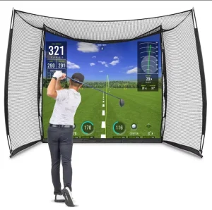 Golf Simulators Hitting Net with High Density Impact Screen and Target Cloth Heavy Duty Practice Cage for Swing Driving