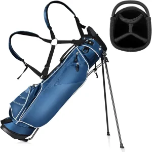 Golf Stand Bag with 4-Way Dividers 4 Zippered Pockets Cooler Rain Hood Dual Strap Polyester 3.5 lbs