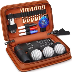 Golf Stuff Set with Leather Case Golf Balls Golf Tees Monocular Scorer Golf Gifts for Men Women Golfers