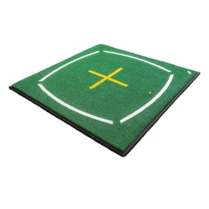 Golf Teaching Mat Cross Flower Hitting Mat in White/Yellow Helps Beginner Stance and Swing Posture Heavy Duty