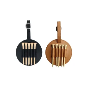Golf Tee Holder Organizer Leather Strap Bag Accessory 5 Slot Elastic Loop Carrier with Buckle Tan Black Custom OEM
