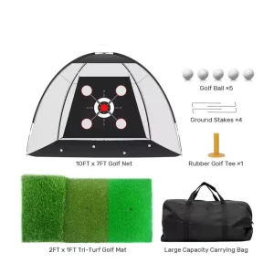 Golf Training Net 10x7FT Polyester White & Black Durable Swing Trainer for Practice Hitting Aids Chipping & Driving