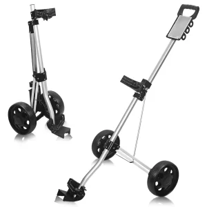 Golf Trolley 2 Wheels Aluminum Folding Height Adjustable Golf Push Trolley with Umbrella Holder Waterproof Bag