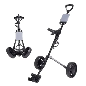 Golf Trolley 2 Wheels Aluminum Folding Height Adjustable Golf Push Trolley with Umbrella Holder Waterproof Bag