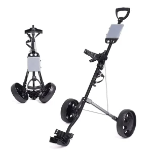 Golf Trolley 2 Wheels Aluminum Folding Height Adjustable Golf Push Trolley with Umbrella Holder Waterproof Bag