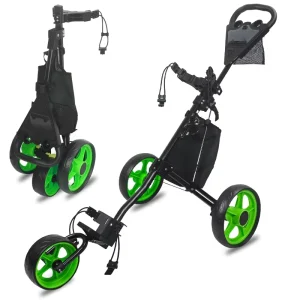 Golf Trolley 3 Wheels Aluminum Folding Height Adjustable Golf Push Trolley Umbrella Holder Waterproof Bag