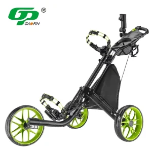 Golf Trolley 3 Wheels Aluminum Folding Height Adjustable Golf Push Trolley with Umbrella Holder Waterproof Bag