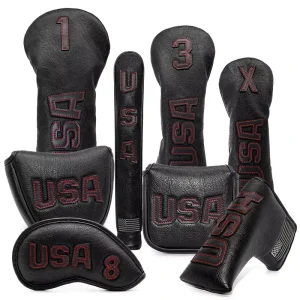 Golf Wood Covers Customized Logo USA Golf Driver Head Cover Premium Leather Golf Wood Headcovers